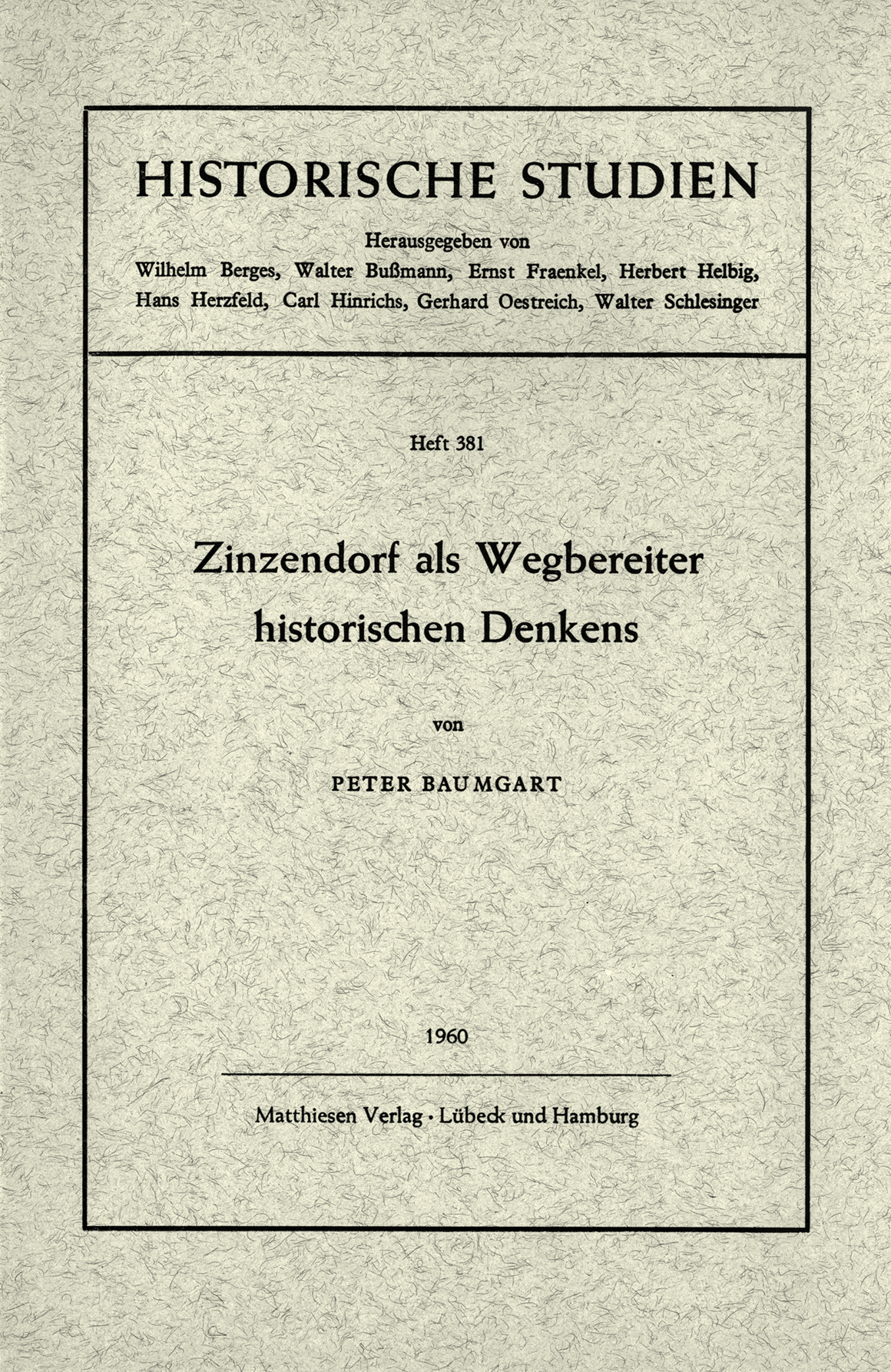 Baumgart, Peter: Zinzendorf als Wegbereiter historischen Denkens