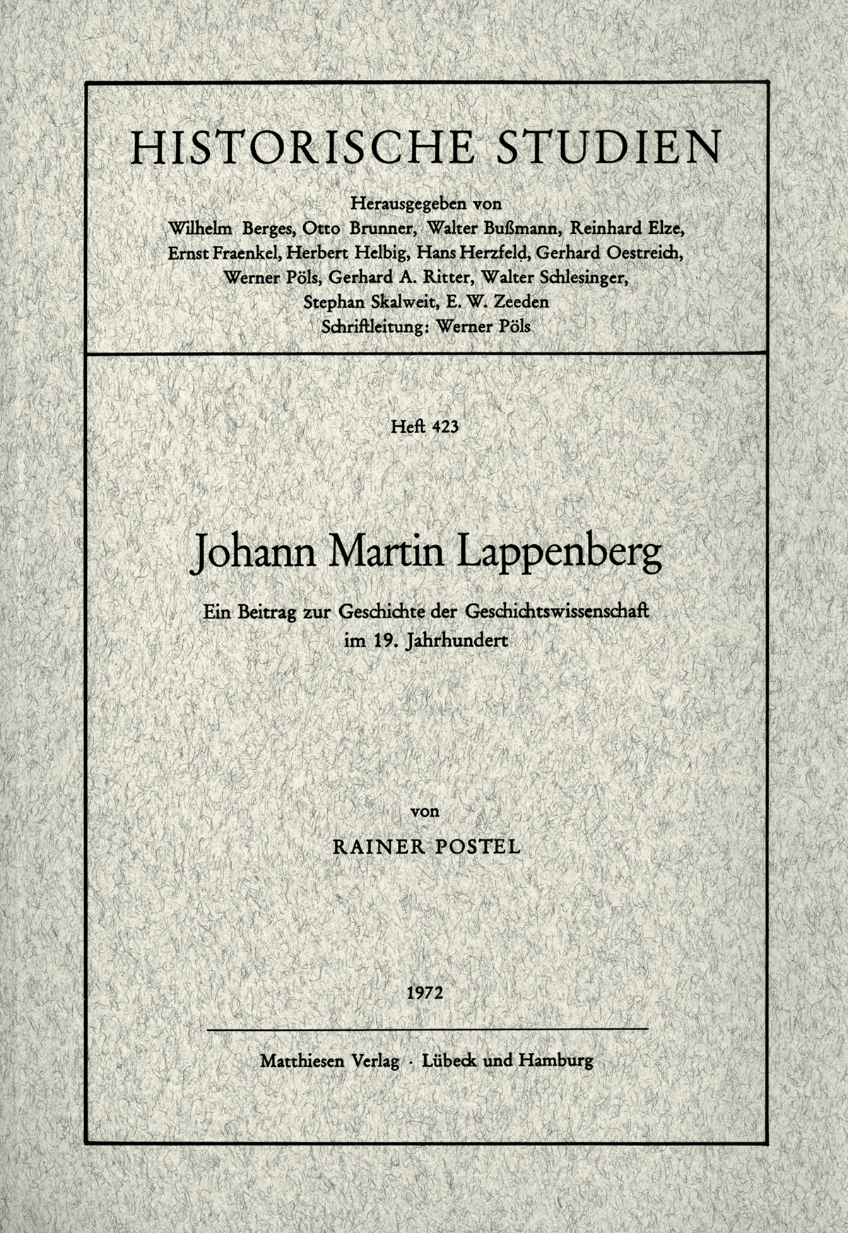 Postel, Rainer: Johann Martin Lappenberg
