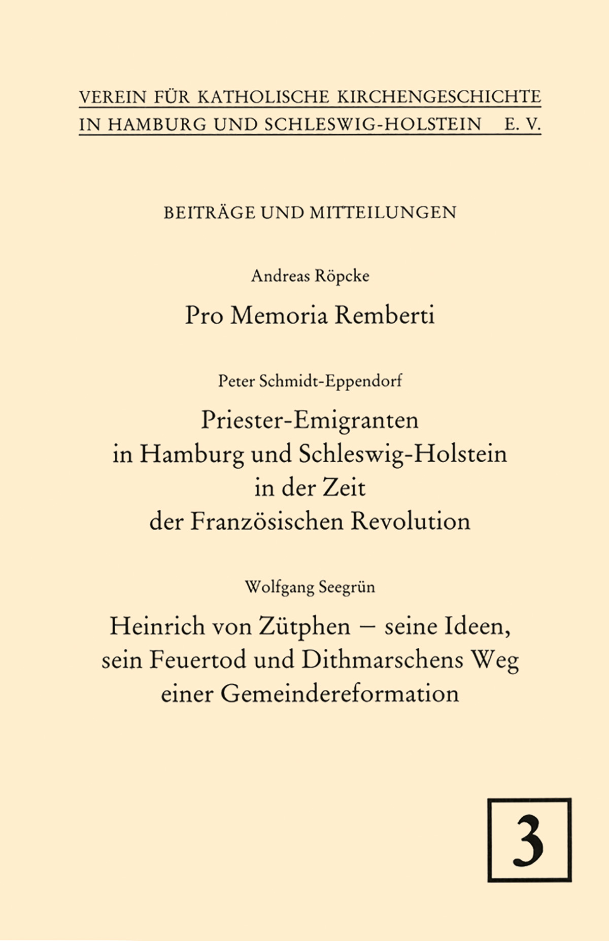 Beiträge und Mitteilungen des Vereins für Katholische Kirchengeschichte in Hamburg und Schleswig-Holstein e. V., Bd. 3